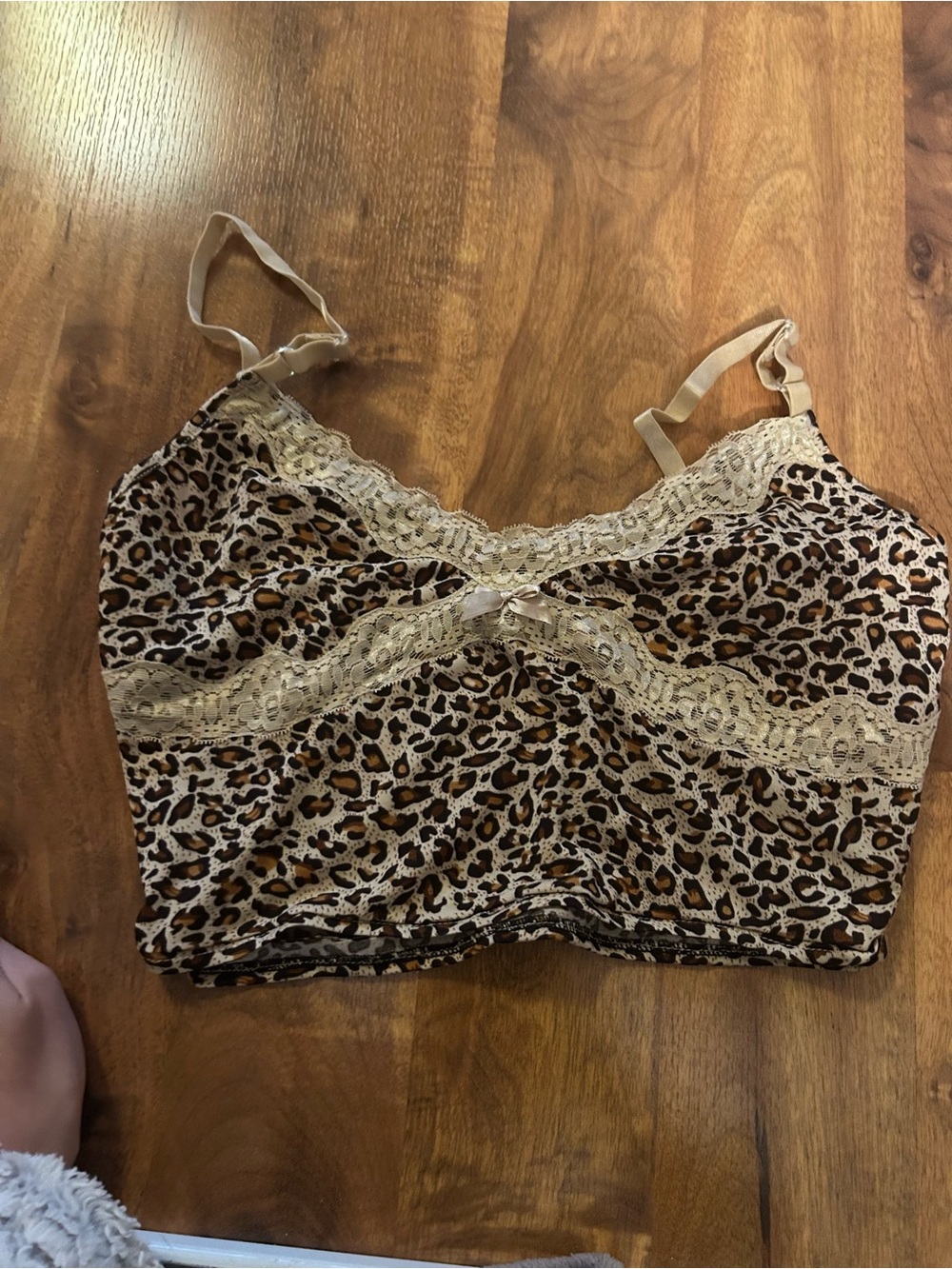 Leopard Print Lace Trim Bralette - Beige & Brown
